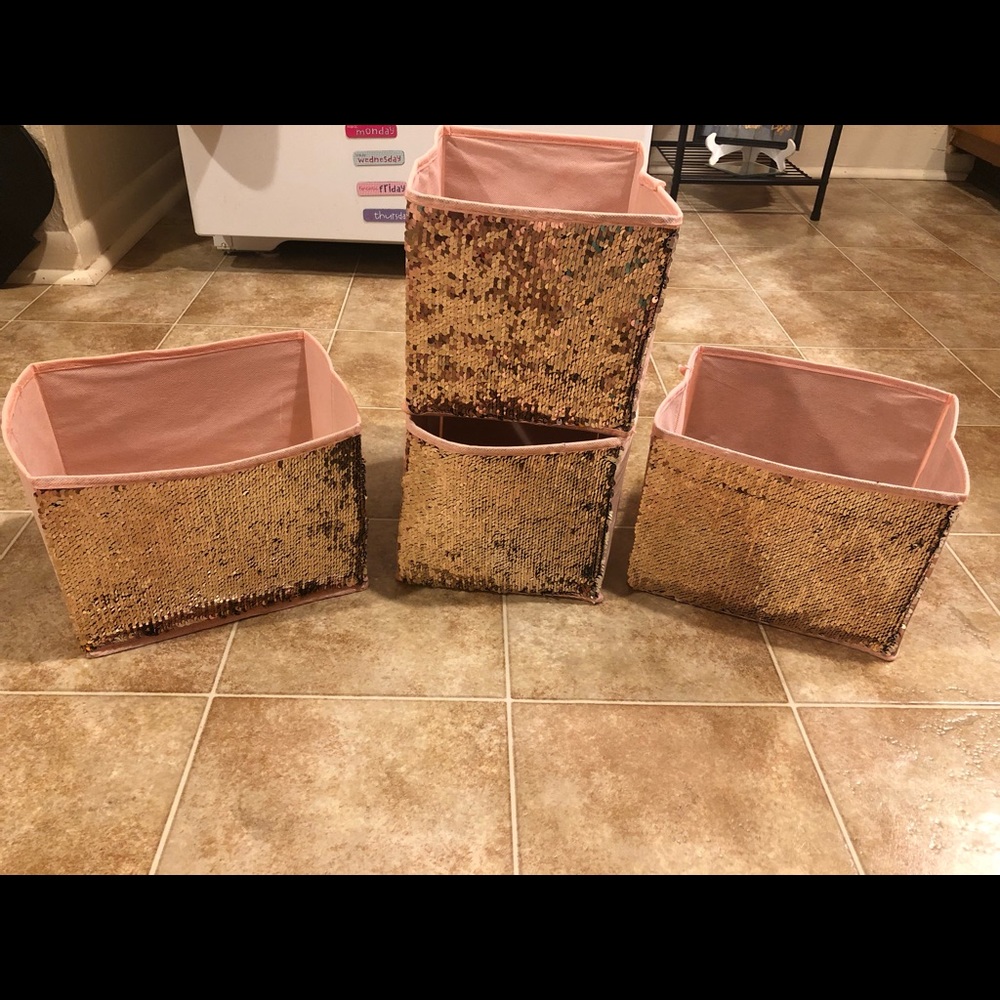 Pink sequin fabric storage boxes